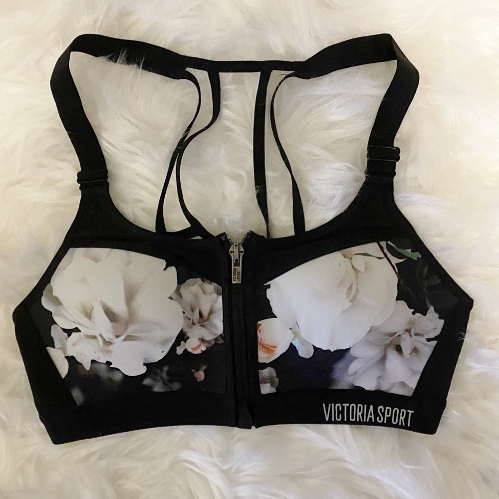Victoria's Secret Incredible Lightweight Max Floral Print Sports Bra Black 34A